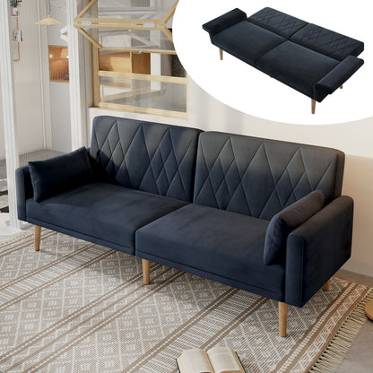 Slaapbank – Slaapsofa – Logeerbed – Bedbank – Bankbed – Verstelbare Rugleuning 3 Standen – Luxe Zachte Velvet Bekleding – Compact 2-Zits – Met Kussens En Zijvak – Zwart
