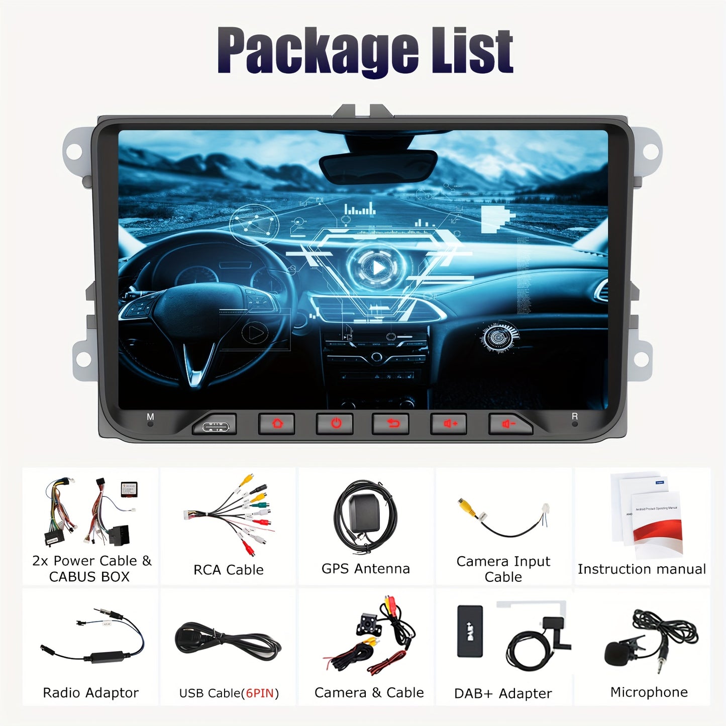Multimedia Android 14 Auto Radio – Autoradio – Infotainmentsysteem – Touchscreen Speler – Navigatiesysteem – 9 Inch IPS Scherm – Draadloze CarPlay & Achteruitrijcamera Met DAB+ Adapter
