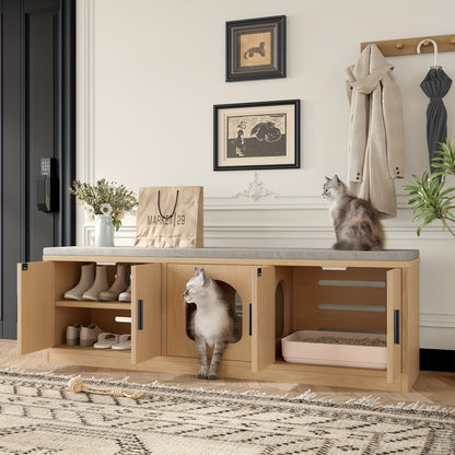 Schoenenkast – Schoenenrek – Schoenendoos – Smalle Schoenenkast – Schoenopberger – Verborgen Kattenverblijf – Ventilatie & Krabpaal – Rattan Multifunctioneel Meubel 140x40x45,5 cm