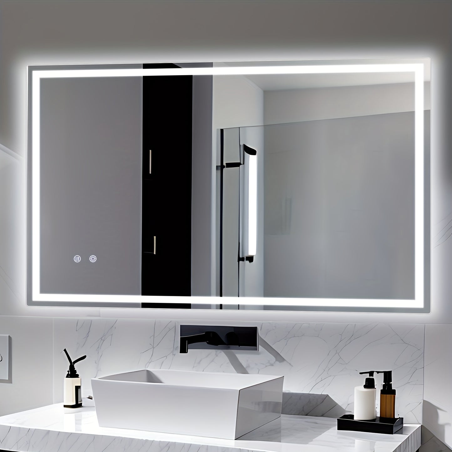 Verlichte Badkamerspiegel – Led Spiegel – Wandspiegel – Make-up Spiegel – Verlichte Spiegel – 100x60 cm – Instelbare Led-Verlichting – Metalen Frame