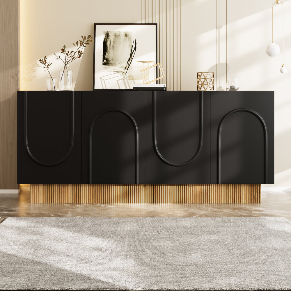Modern 4-door Side-Panel Cabinets | Spacious Storage Space, Clear U-shaped Structure, Metal Material, Floor Mount, Ideal for Living and Dining Rooms, Practical Multi-Compartment Organization