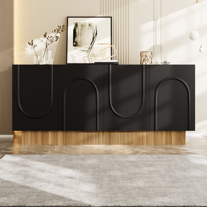 Modern 4-door Side-Panel Cabinets | Spacious Storage Space, Clear U-shaped Structure, Metal Material, Floor Mount, Ideal for Living and Dining Rooms, Practical Multi-Compartment Organization