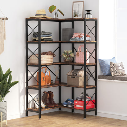 Hoekboekenkast – Hoekkast – Boekenkast – Opbergkast – Wandplank – Vrijstaand – 7 Planken – Metalen Frame – Wit – Ruimtebesparend – Stabiel