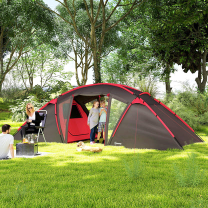 Tunneltent – Campingtent – Familietent – Kampeertent – Outdoor Tent – Voor 4-6 Personen – Drie Aparte Kamers – Dubbelen Deuren – Lichtgrijs