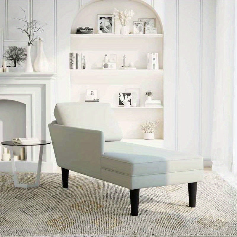Chaise Longue – Loungebank – Ligbank – Loungebed – Relaxfauteuil – Lichtgrijs Velvet – Inclusief Kussen – Rechter Armleuning