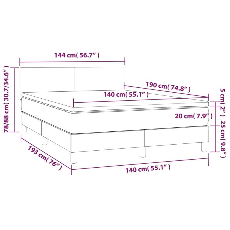 Modern Light Gray Queen Size Box Spring Bed with Mattress - Low-Profile Bed Frame, Fire-Resistant, Easy Assembly, Soft Fabric-like Upholstery & Sturdy System (140x190cm) for Single/Double Bed Compatibility