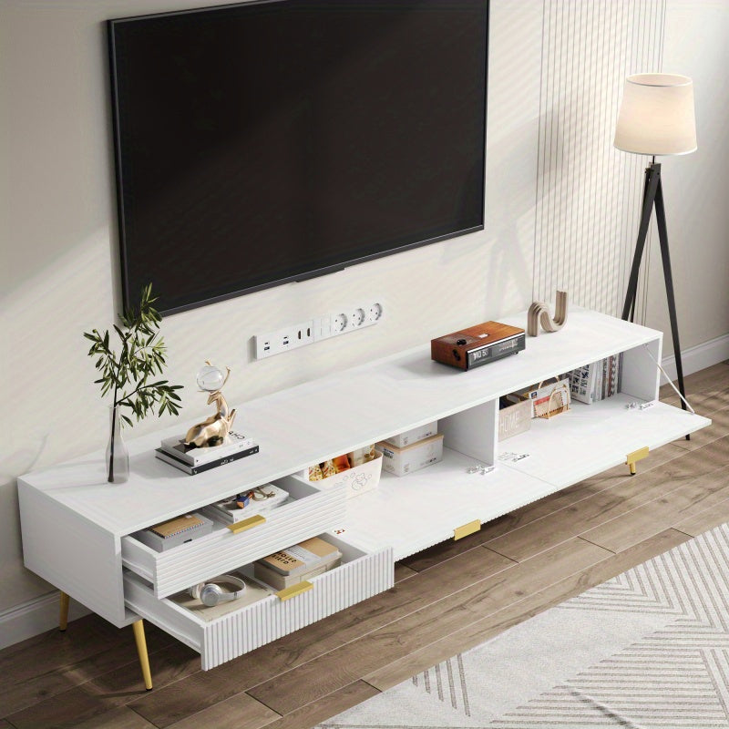 TV Meubel – Woonkamer Kast – Opbergkast – Dressoir – MDF Constructie – Kabeldoorvoer – Wit Met Gouden Accenten – 175 cm Breed