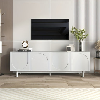 Bamboe TV-meubel – Tv Meubel – Tv Kast – Tv Dressoir – Tv Unit – Wit – Verstelbare Planken – Lichtgewicht Laag Design