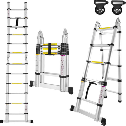 LZQ 3-Step Foldable Aluminum Extension Ladder with Non-Slip Rubber Feet, Adjustable Height & Ergonomic Handles - Lightweight Portable Design for Home, Office, Construction Use, Ladder for Home Use, Sturdy Construction