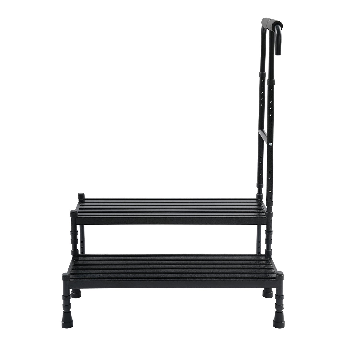 Heavy-Duty Step Stool with Handle & Adjustable Handrail - 2-Step Ramp Suitable for, Seniors, Mobility Aid - Sturdy Metal Stepping Stool with Wide Steps & Rubber Feet for Bed, Car, Use