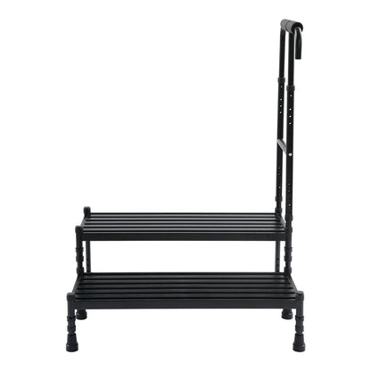 Heavy-Duty Step Stool with Handle & Adjustable Handrail - 2-Step Ramp Suitable for, Seniors, Mobility Aid - Sturdy Metal Stepping Stool with Wide Steps & Rubber Feet for Bed, Car, Use
