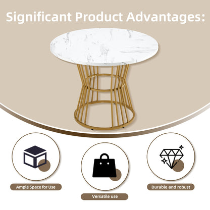 1pc Modern White & Golden Dining Table with Sturdy Metal Frame - Marble Tabletop Suitable, Breakfast Nook, Dining Room - Contemporary Minimalist,, No Assembly Required (Table Only)
