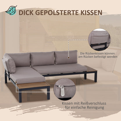 3-delige loungeset – tuinset – loungeset – balkonset – terrasset – aluminium frame – waterafstotende kussens – grijs/natuurkleur