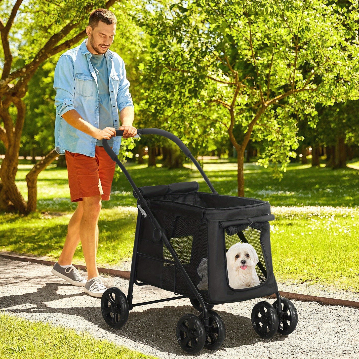 Hondenfietsaanhanger – Hondenfietskar – Hondenbuggy – Dierenkar – Fietskar – 3-in-1 Design – Stevig IJzeren Frame – Geschikt tot 10 kg – Grijze Oxford Stof – Reflectoren & Veiligheidsvlag