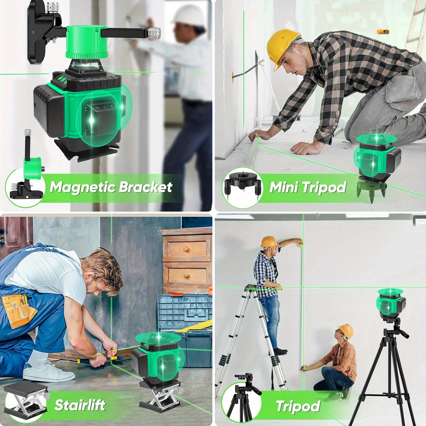 Laserwaterpas – Kruislijnlaser – Bouwlaser – Lijnlaser – Zelfnivellerende 360° Rotatie – 16 Lijnen – Oplaadbare Lithiumbatterij – Metalen Basis