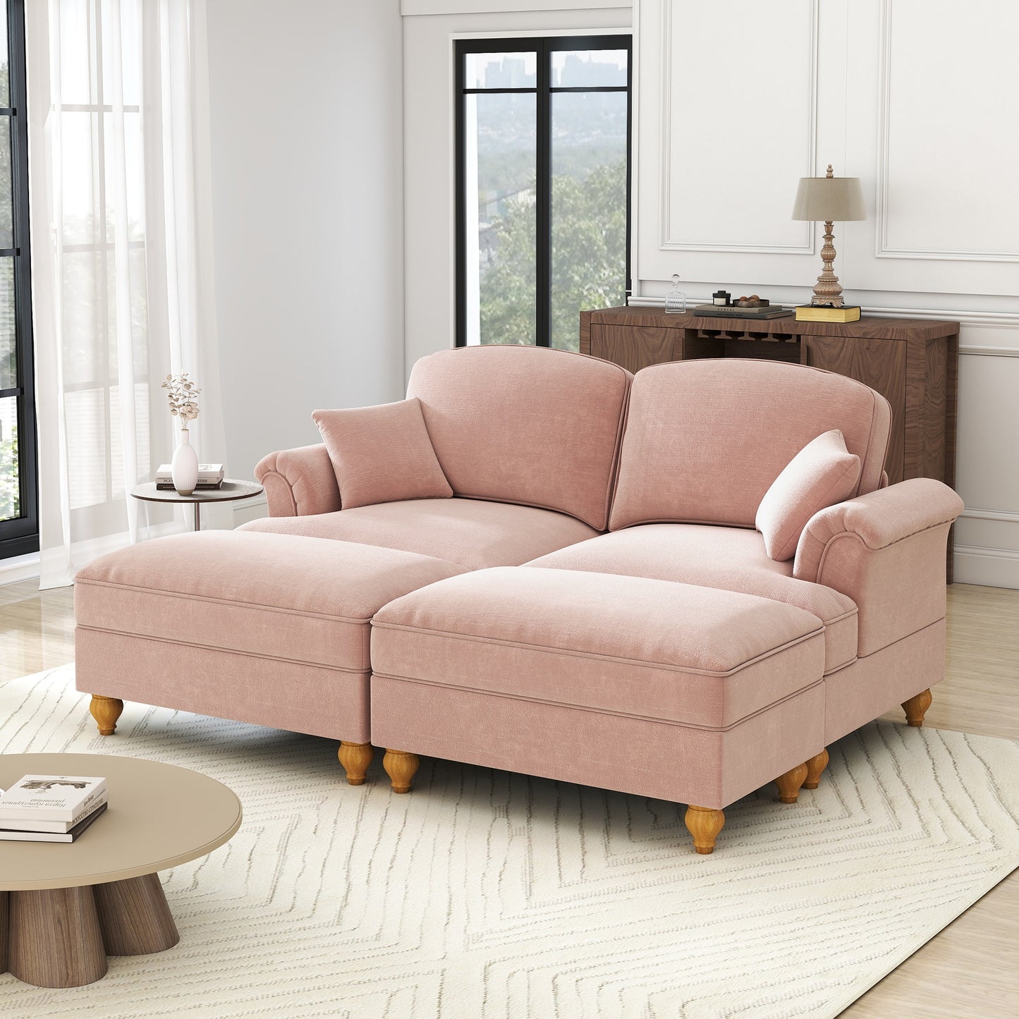 Slaapbank – Bedbank – Slaapfauteuil – Logeerbed – Zetelbed – Chenille Stof – Met Verwijderbare Geplooide Rok & Verplaatsbare Voetsteun