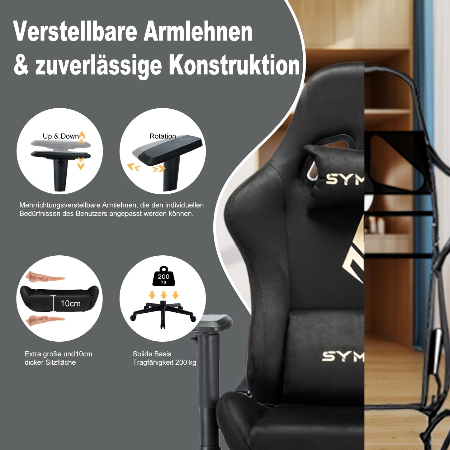 Gamingstoel – Gamestoel – Gaming Chair – Bureaustoel – Game Stoel – Ergonomisch Design – Memory Foam Zitting – Verstelbare Lendensteun – Voetsteun – 360° Draaibaar – Grijs