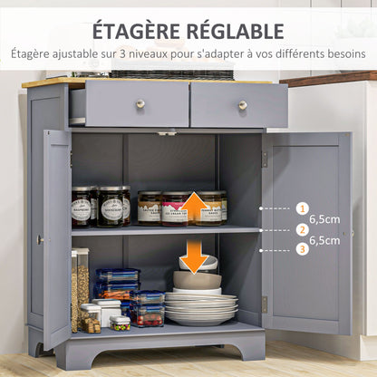 HOMCOM Multi-Storage Buffet with 2 Doors And Adjustable Shelf 2 Sliding Drawers Wooden Teak Top
