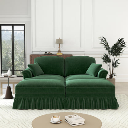 Chenille Slaapbank – Slaapbank Bedbank – Zitbank – Logeerbed – Slaapbank Groen – Zachte Chenille Stof – Losse Voetensteun & Afneembare Rok