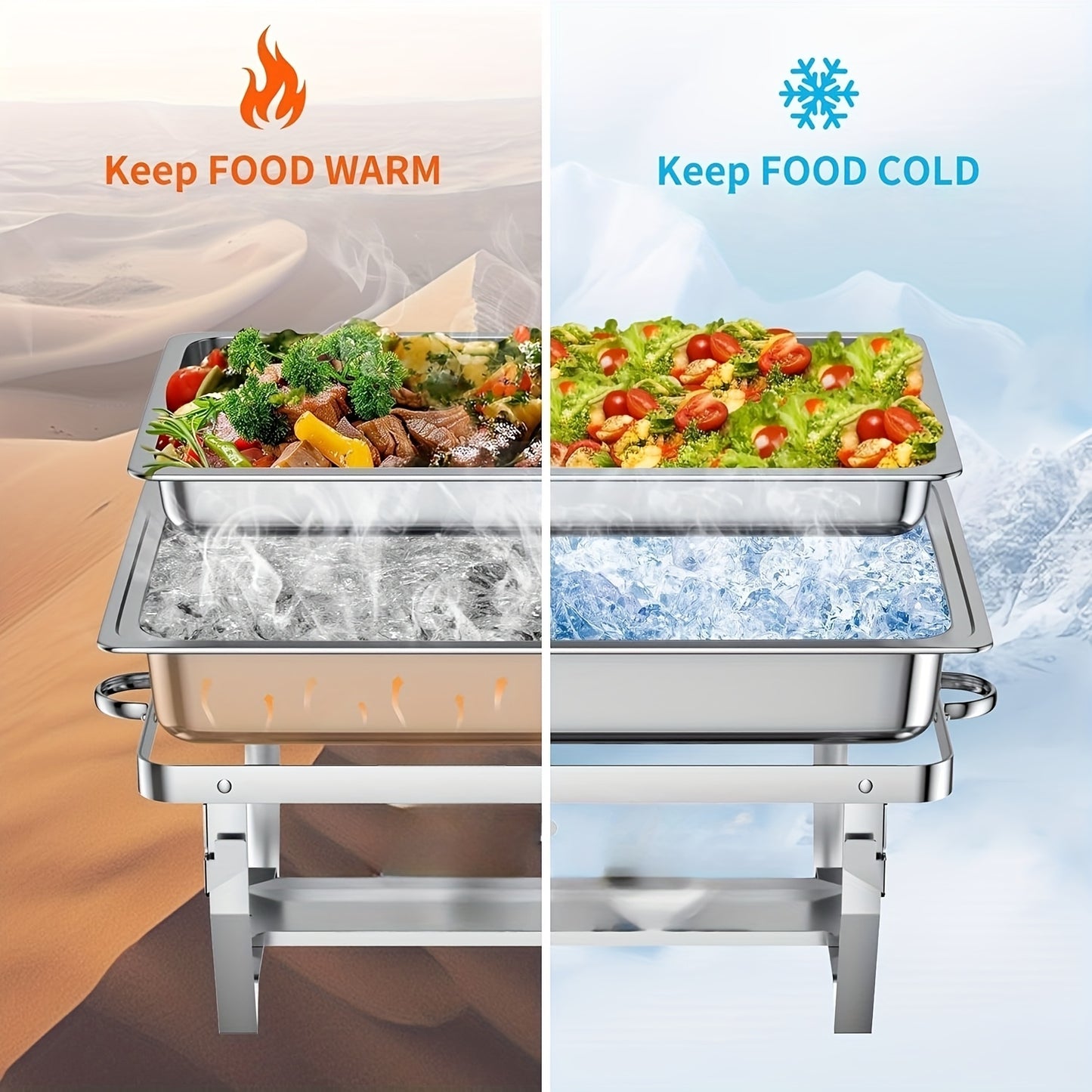 Chafing Dish – Warmhoudbak – Buffetpan – Serveren – Catering Set – 4-Delig Roestvrij Staal – 9 Liter Inhoud – Zonder Stroom