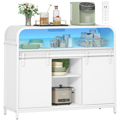 Keukenkast – Sideboard – Opbergkast – Dressoir – Buffetkast – Zwart – LED Verlichting – 2 Schuifdeuren – Verstelbare Planken – 35x100x80 cm – Inclusief Stekkerdoos