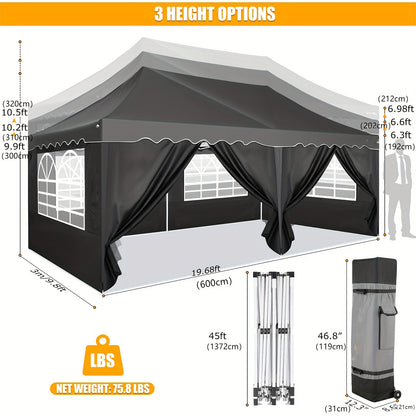 Pop-up Gazebo Tent – Partytent – Vouwtent – Buitenpaviljoen – Parasoldoek – 3x6m - Zwart – Inclusief Zijpanelen – UV-Bestendig & Lichtgewicht