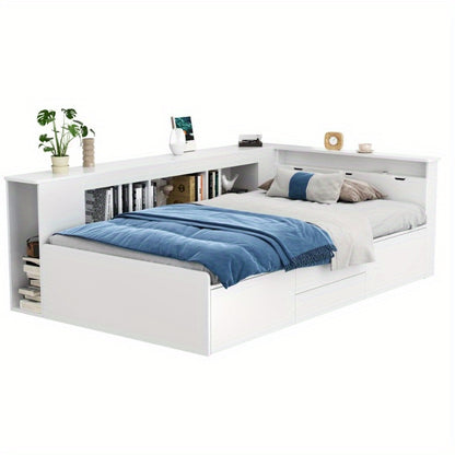 Eenpersoonsbed – Bed – Single Bed – Opbergbed – Slaapkamerbed – 90x200 cm – Ruimtebesparend Met Ingebouwde Lades En Kast – Duurzaam Onderhoudsvriendelijk Niet-Houten Materiaal