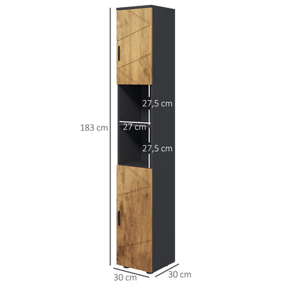 Colomnkast Badkamer – Opslagkast – Badkamerkast – Toiletkast – Badkamermeubel – Verstelbare Planken – Donkergrijs Eikenhout – 30 x 30 x 183 cm