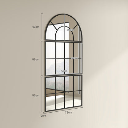 Boogvormige Wandspiegel – Muurspiegel – Raam Spiegel – Grote Spiegel – Sfeervolle Spiegel – Metaal Frame – Helder Glas – 76 x 149 cm – Zwart