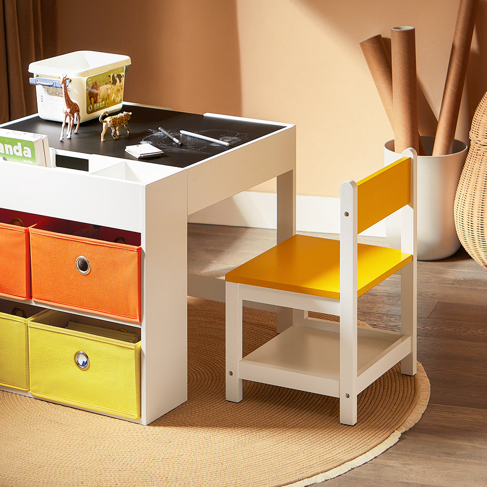 Speelgoedtafel – Activiteitentafel – Kindertafel – Kindermeubel – Tafel Met Stoelen – Dubbelzijdig Tafelblad – 4 Opbergmanden – MDF & Hout – Geschikt Voor Kinderen Vanaf 14 Jaar