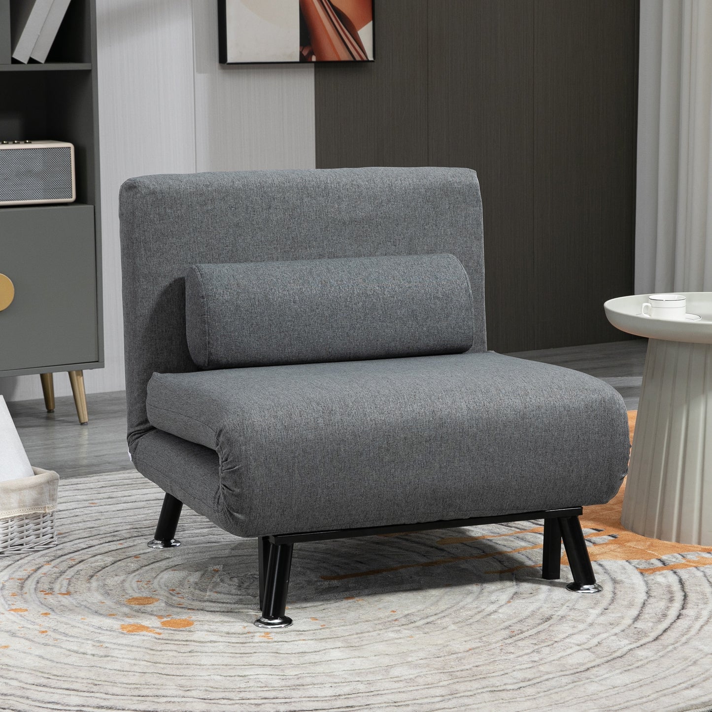 Inklapbare Relaxstoel – Ligstoel – Zitzetel – Slaapstoel – Relaxfauteuil – Donkergrijs – Verstelbare Rugleuning Met Bedfunctie – Compact Formaat 75x70x75 cm