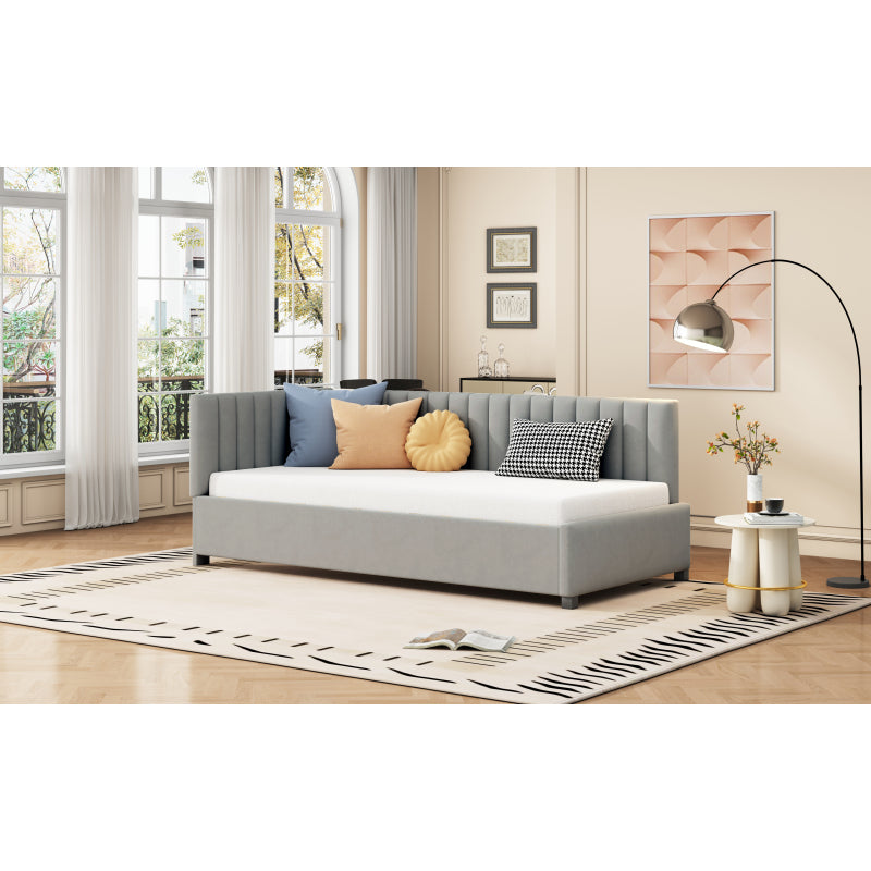 Bedbank – Slaapbank – Logeerbed – Sofa Bed – Bedmeubel – Velourse stof – Lattenbodem – 90x200 cm – Multifunctioneel design