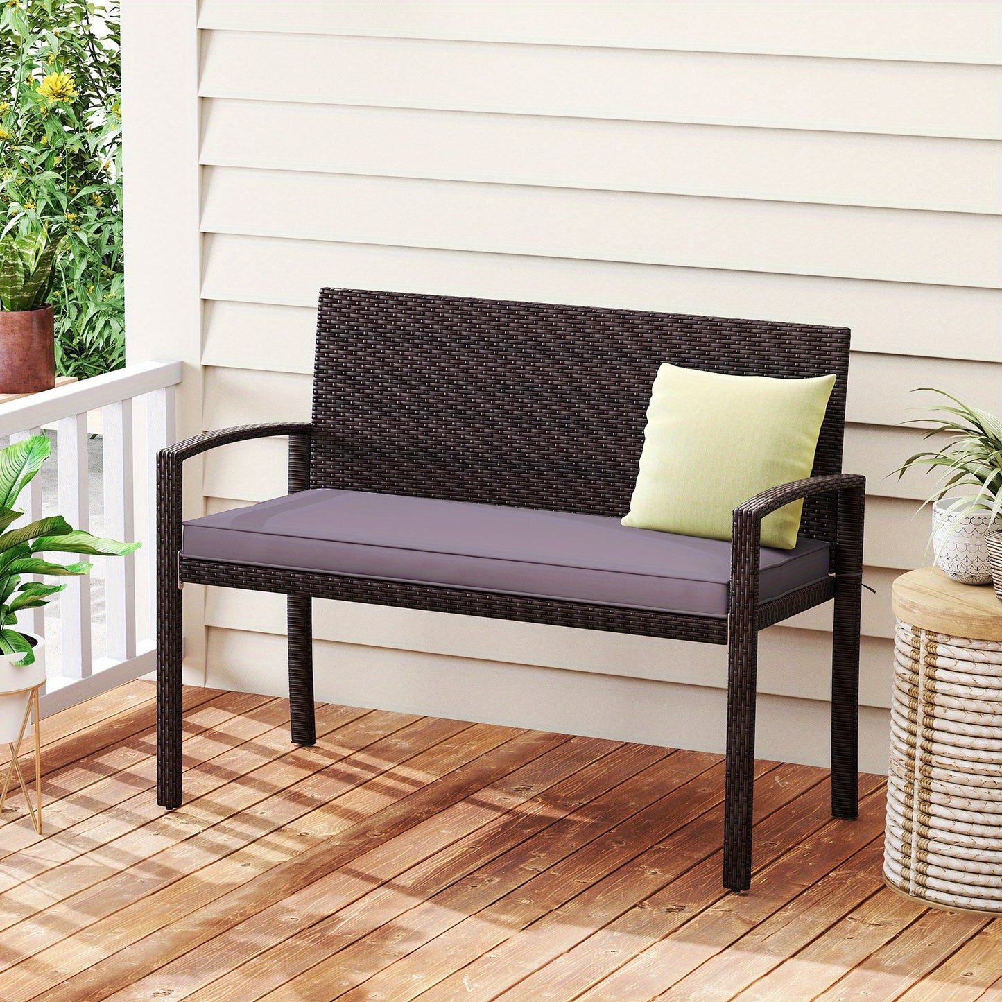Tuinbank – Buitenbank – Buitenmeubel – Loungebank – Zitbank – Wicker – 2-zits – Weerbestendig PE Rattan – Stevig Metalen Frame – Inclusief Afneembare Kussens