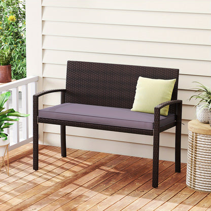 Tuinbank – Buitenbank – Buitenmeubel – Loungebank – Zitbank – Wicker – 2-zits – Weerbestendig PE Rattan – Stevig Metalen Frame – Inclusief Afneembare Kussens