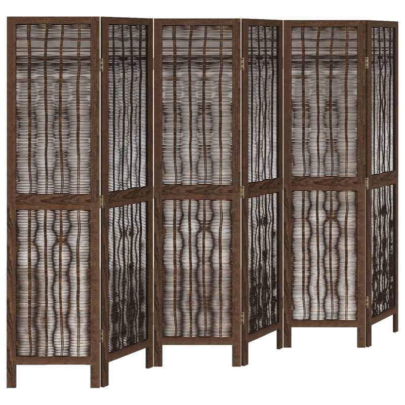 Modern 6-Panel Wooden Divider Environment - Brown Dark Solid Paulownia Wood, Removable & Reusable Indoor/Outdoor Room Divider for Living Room, Bedroom, Office, Kitchen, Dining Room, Patio, Balcony, Partition, Versatile Divide