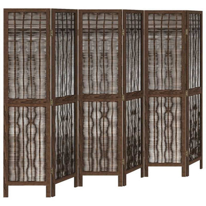 Modern 6-Panel Wooden Divider Environment - Brown Dark Solid Paulownia Wood, Removable & Reusable Indoor/Outdoor Room Divider for Living Room, Bedroom, Office, Kitchen, Dining Room, Patio, Balcony, Partition, Versatile Divide