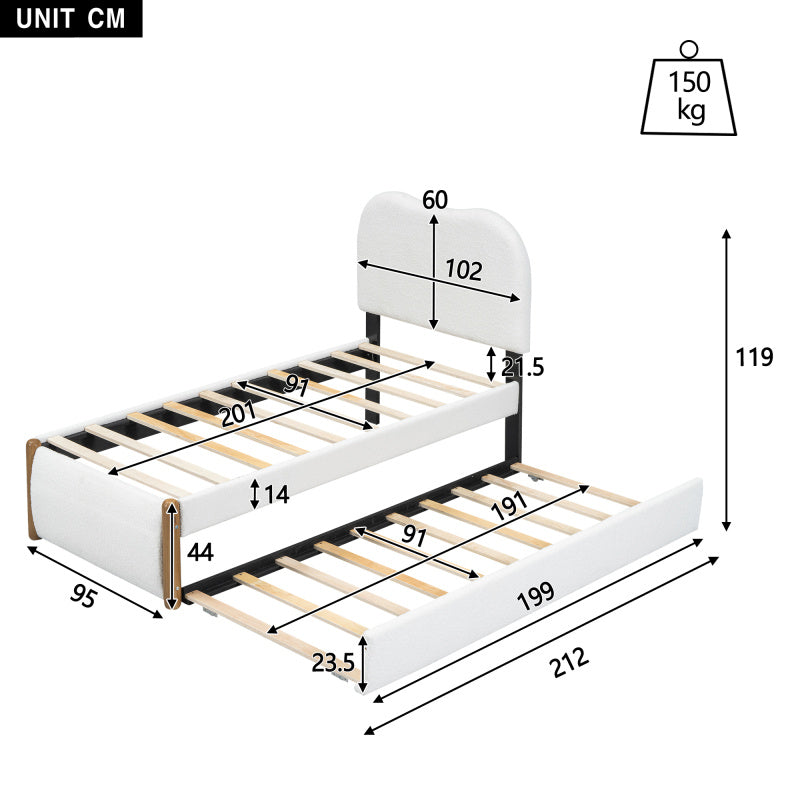 Tweepersoonsbed – 2-persoonsbed – Bedframe – Slaapbed – Logeerbed – 140x200 cm – Donkergrijs Chenille – Geborsteld Eucalyptus Hout – Stabiel Metalen Frame – Quiltpatroon – Eenvoudige Montage
