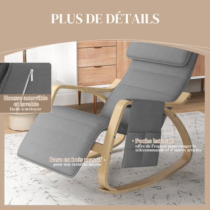 Schommelstoel – Relaxstoel – Fauteuil – Voedingsstoel – Schommelstoel Babykamer – Verstelbare Voetsteun – Stevig Houten Frame – Grijs