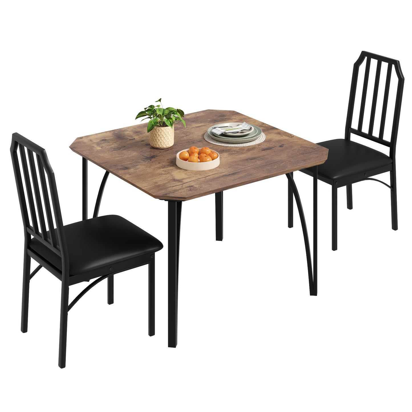 Eettafel – Keukentafel – Tafeltje – Klaptafel – Tafelset – Compact Design – PU Geplooide Stoelen Voor 2 Personen