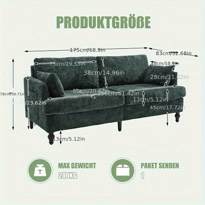 2-zits bank – tweezits sofa – loveseat – zitbank – compacte bank – groene chenille bekleding – zijopbergruimte – stevig houten frame