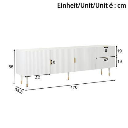 Tv-Meubel – Tv-Kast – Lowboard – Mediamöbel – Dressoir – Wit Met Gouden Accenten – 170x36x55 CM – Veel Opbergruimte Met Softclose Deuren