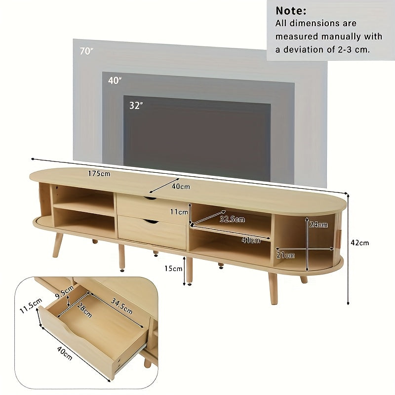 Tv-meubel – Tv-kast – Tv-unit – Mediaconsole – Opbergkast – Ovaal design – Rotan patroon – 180 cm breed – Verstelbare pootjes – Bamboe materiaal – Lichte en duurzame kast