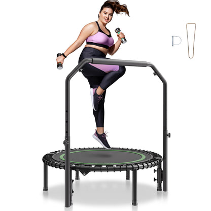 Mini Trampoline – Fitness Trampoline – Springkussen – Rebounder – Opvouwbare Trampoline 40 inch – Verstelbare Handgreep – Stevig Stalen Frame