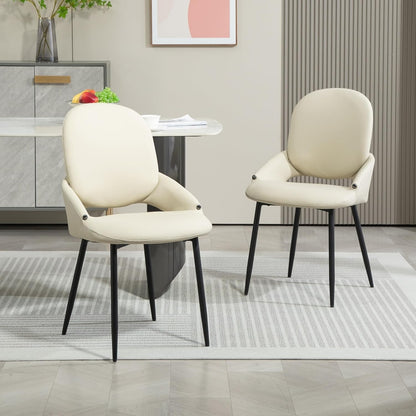 Bureaustoel – Bezoekersstoel – Kantoorstoel – Eetkamerstoel – Recepiestoel – PU-leer Bekleding – Metalen Poten – Verwijderbare Rugleuning – Beige – Set van 2