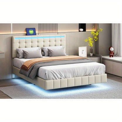 Gestoffeerd Tweepersoonsbed – Luxe Bedframe – Modern Slaapbed – Logeerbed – Linnen Bed – 140x200 cm – Huidvriendelijk Zacht Materiaal – Stevig Metalen Frame