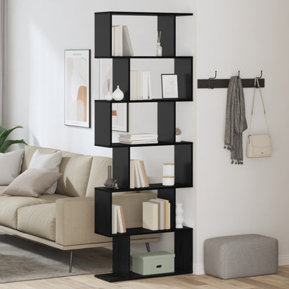Boekenplank – Boekenrek – Wandplank – Wandrek – Boekenmeubel – Zwart Hout – 70x24x193,5 cm – Vrijstaand Met 6 Open Planken – Stevig En Minimalistisch Design