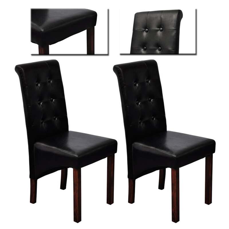 Modern Dining Chair, Lounge Chair, Dining Table Chair, Stylish Design Chair, Soft Fabric, Sturdy Frame, Comfortable Seat, Suitable for Dining Room, Living Room, Bedroom, Office – Set of 2, Black Faux Leather