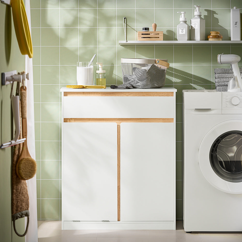 Wasmandkast – Wasmand – Wasbox – Wassorteerder – Waszak – Opvouwbare Waszak – MDF & Rubberhout – Compact 71x85x33 cm