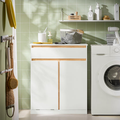 Wasmandkast – Wasmand – Wasbox – Wassorteerder – Waszak – Opvouwbare Waszak – MDF & Rubberhout – Compact 71x85x33 cm