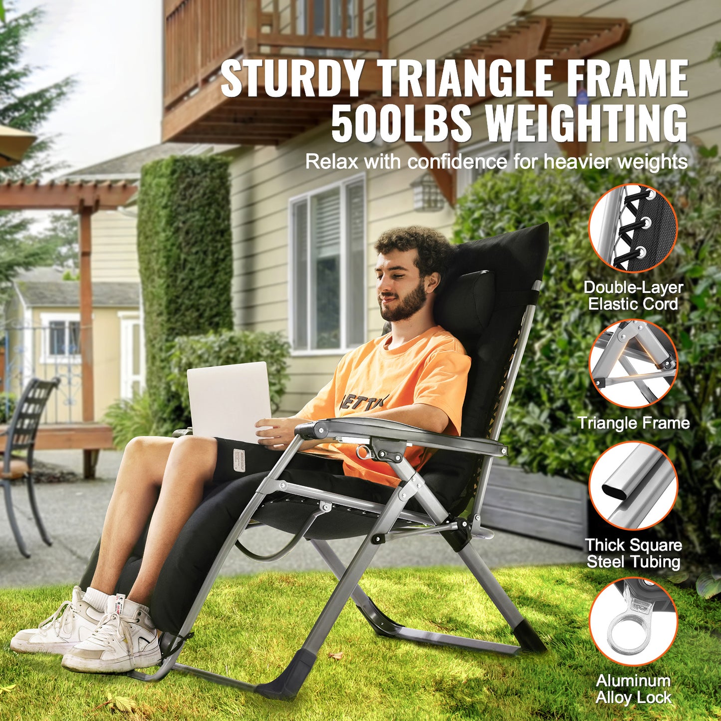 Zero Gravity Relaxstoel – Ligstoel – Lounge Stoel – Tuinstoel – Verstelbare Stoel – Zwart – Draagvermogen 227 kg – Verstelbare Leunstand 90°-170°